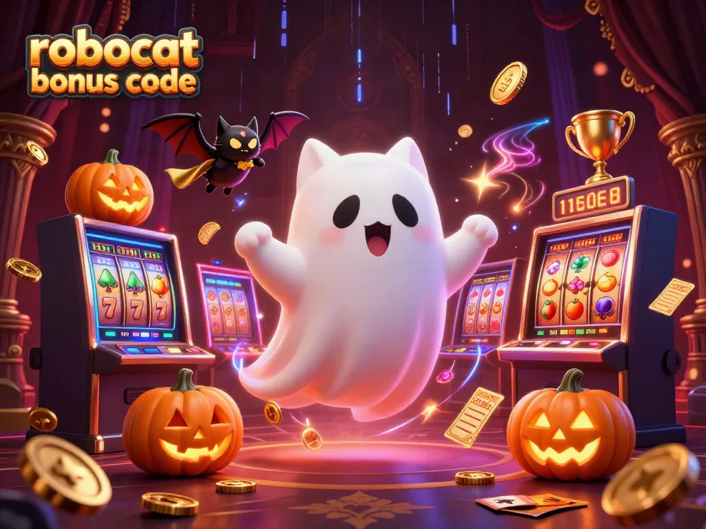 Engage with robocat bonus code for exciting wins in this vibrant casino scene featuring ghostly characters.